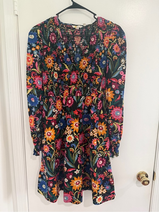 Boden Dresses & Skirts - Boden Smocked Bodice Mini Dress Womens 10 Long Black Gardenia Pop Balloon Sleeve